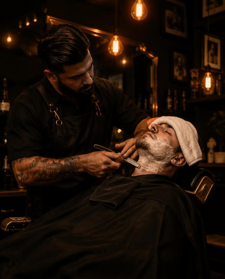 Hot towel straight razor shave